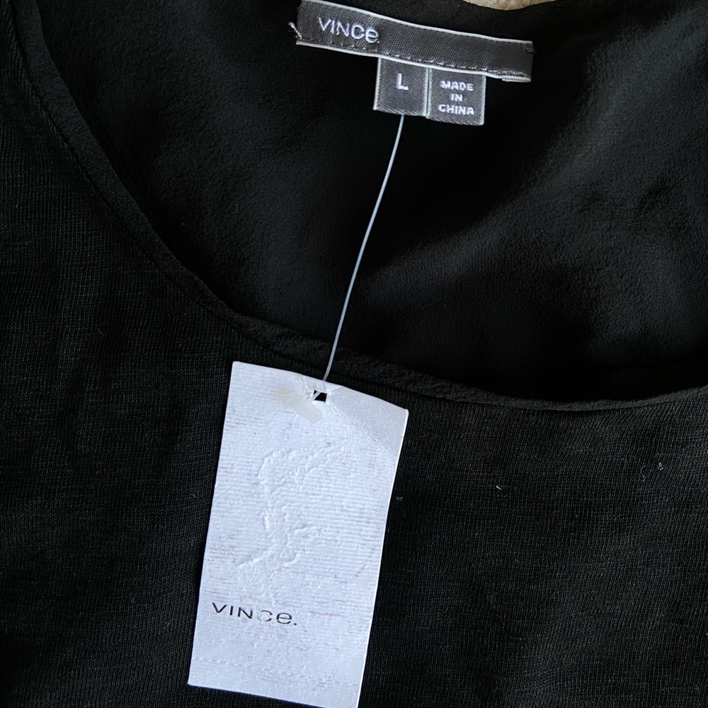 VINCE Black Silk Linen Double Layer Tank Top L NWT - Picture 3 of 7